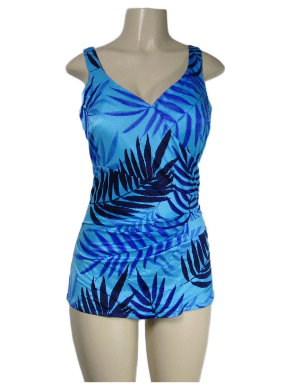 MAXINE OF HOLLYWOOD Tropical Palm Leaf Blue One Piece Padded Resort Swimsuit 18